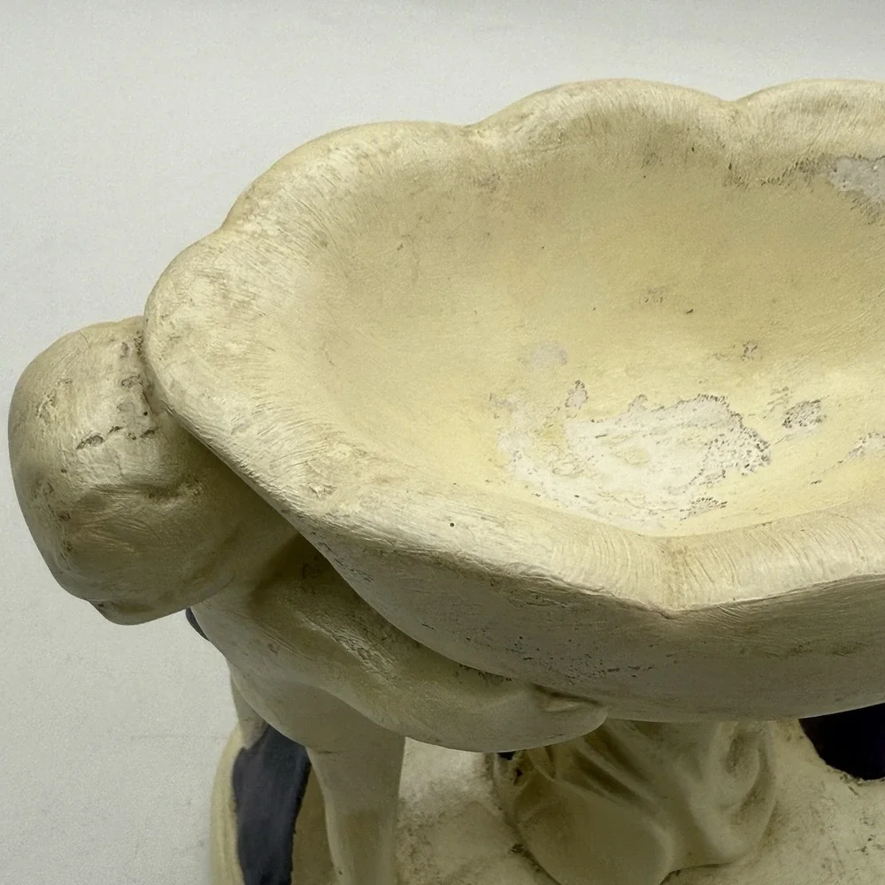 Vintage Plaster Chalkware Cherub Angel‎ Soap Dish Jewelry Trinket Pedestal Bowl